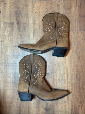 Santa Fe Boot Co Brown Floral Jeweled Leather Cowboy Boots